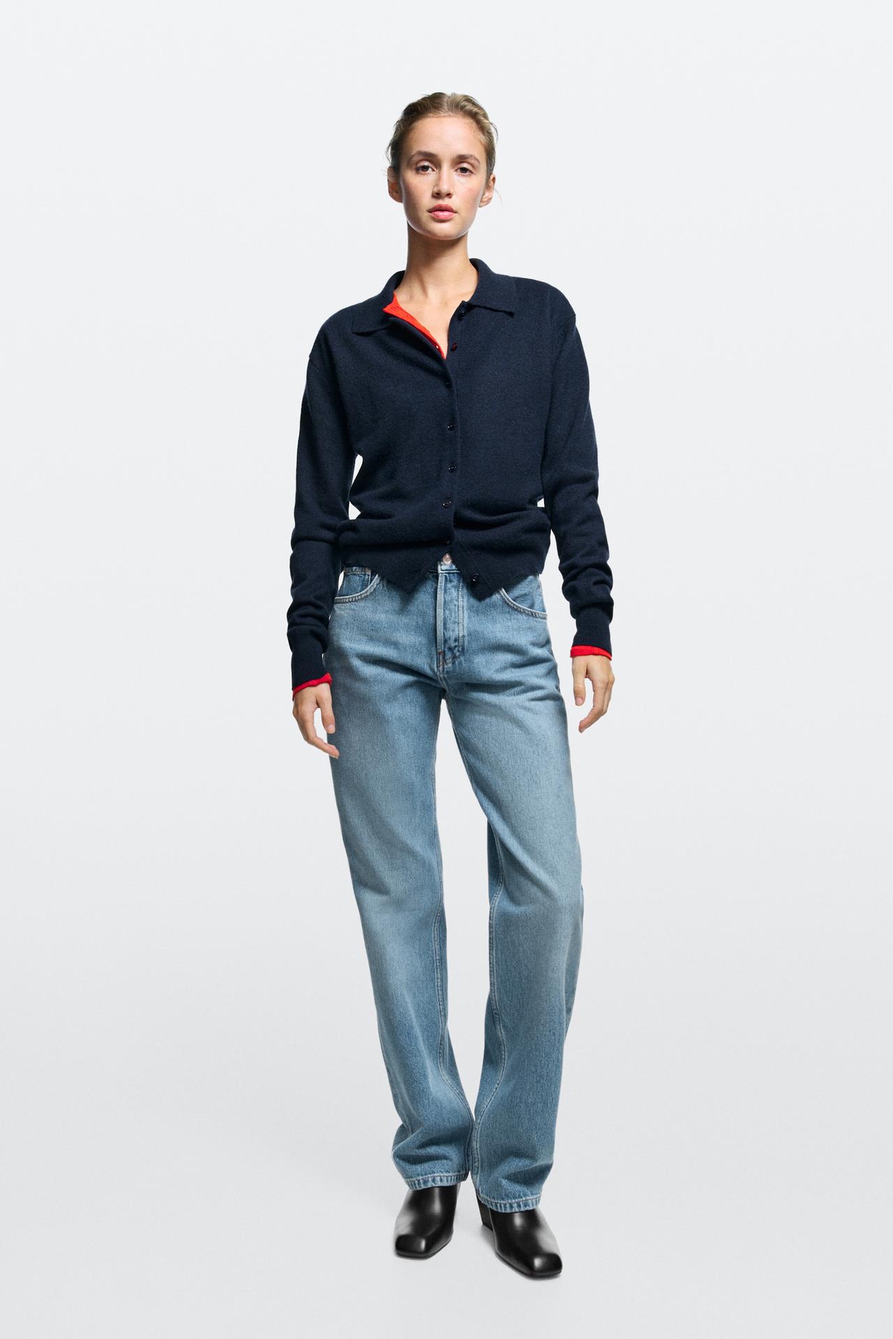 Mid-waist straight-leg jeans — Mid-blue
