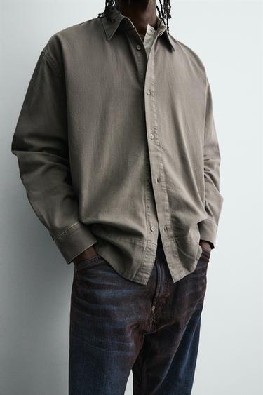 WASHED DENIM SHIRT - Taupe grey by Zara - Image 4
