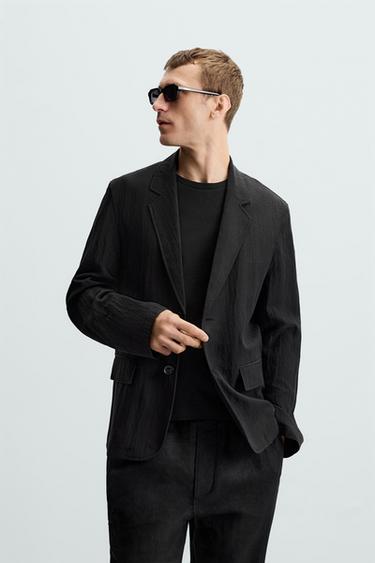 Zara FLOWY WRINKLED EFFECT BLAZER - Black