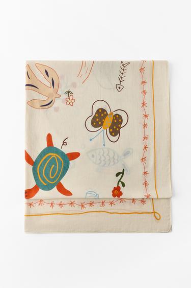 PATTERNED PRINT SCARF — Ecru 1