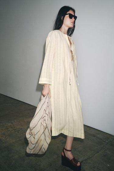STRIPED LINEN BLEND TUNIC DRESS ZW COLLECTION - Stripes by Zara - Image 2