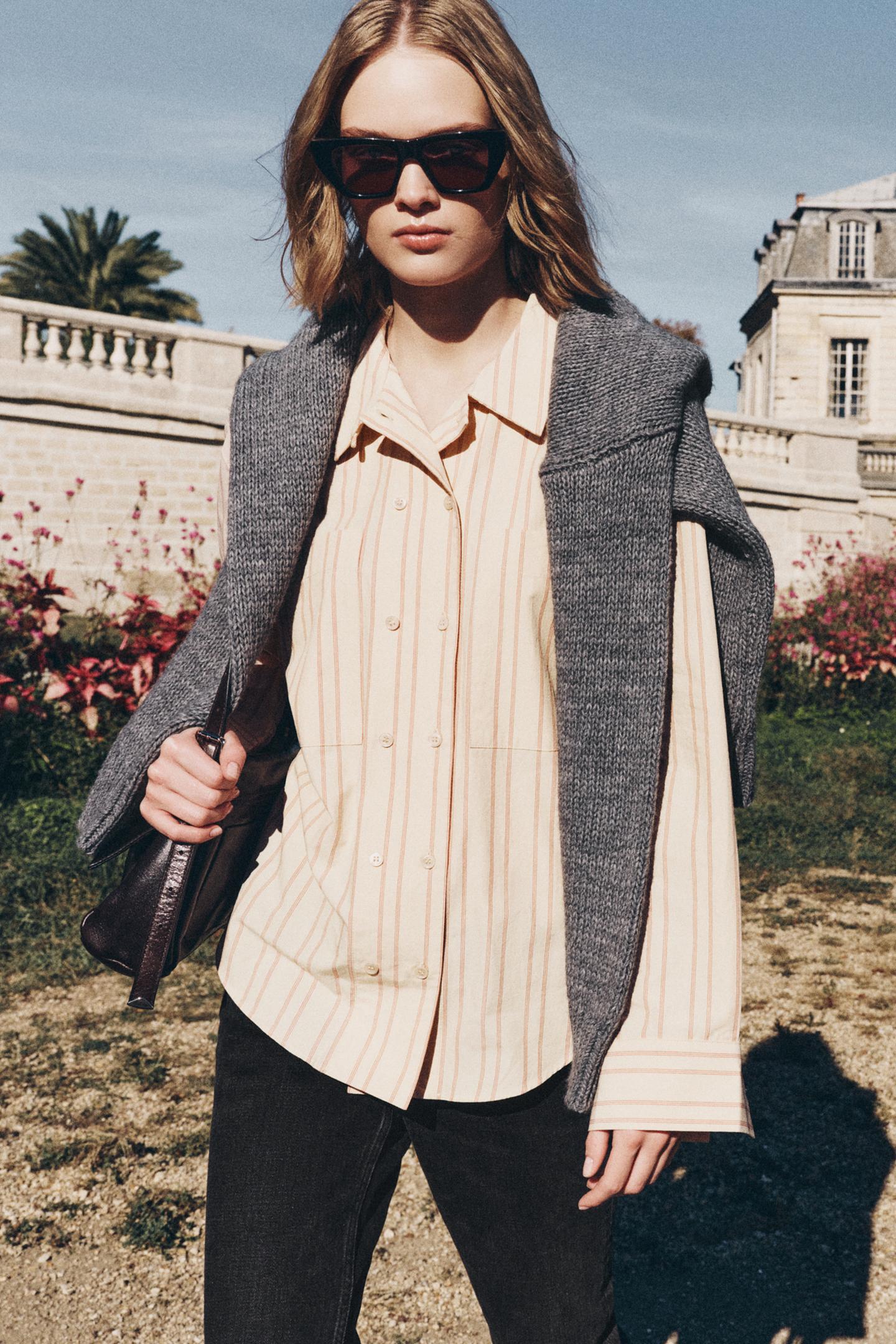 Женская рубашка Zara Striped ZW Collection, цвет: Красный полосатый — фото 5