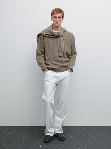 Zara Ribbed knit wool and cashmere sweater - Dark khaki - Image 0