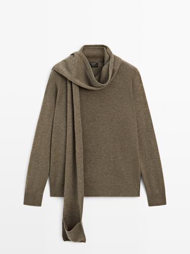 Jersey punto bufanda con bolsillo 100% lana - Verde de Zara