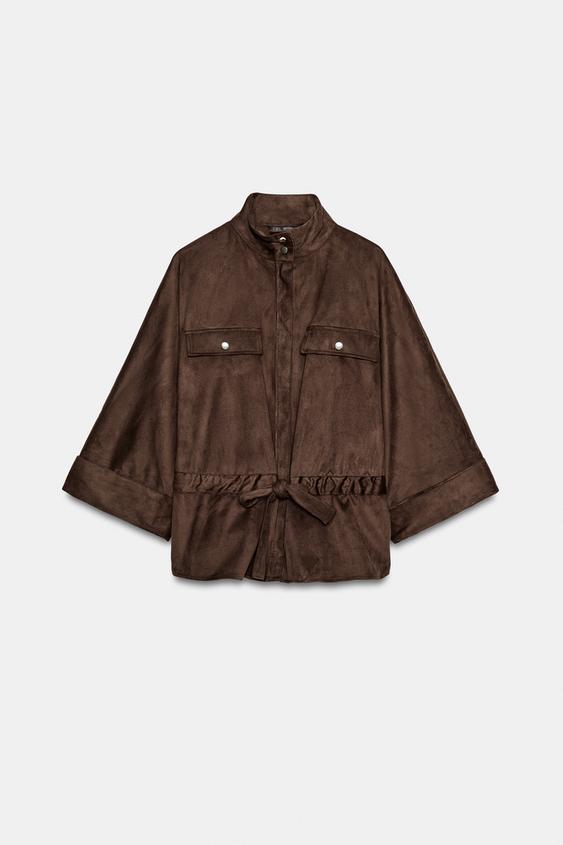 FAUX SUEDE SHIRT WITH POCKETS - Dark brown by Zara - Image 0