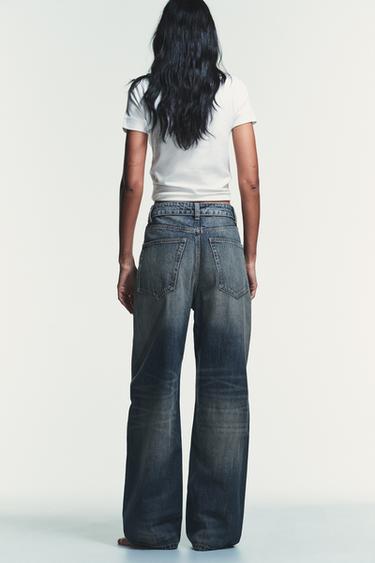 TRF FOLDED WAIST MID-WAIST JEANS - Blue by Zara - Image 5