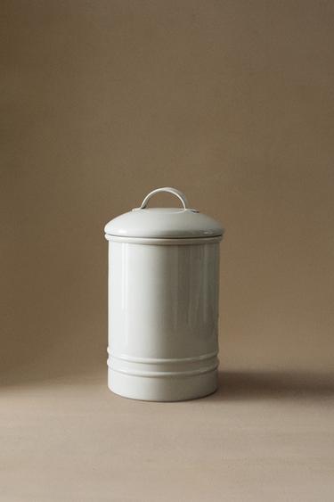 Zara LACQUERED METAL CYLINDRICAL JAR - Cream - Image 0
