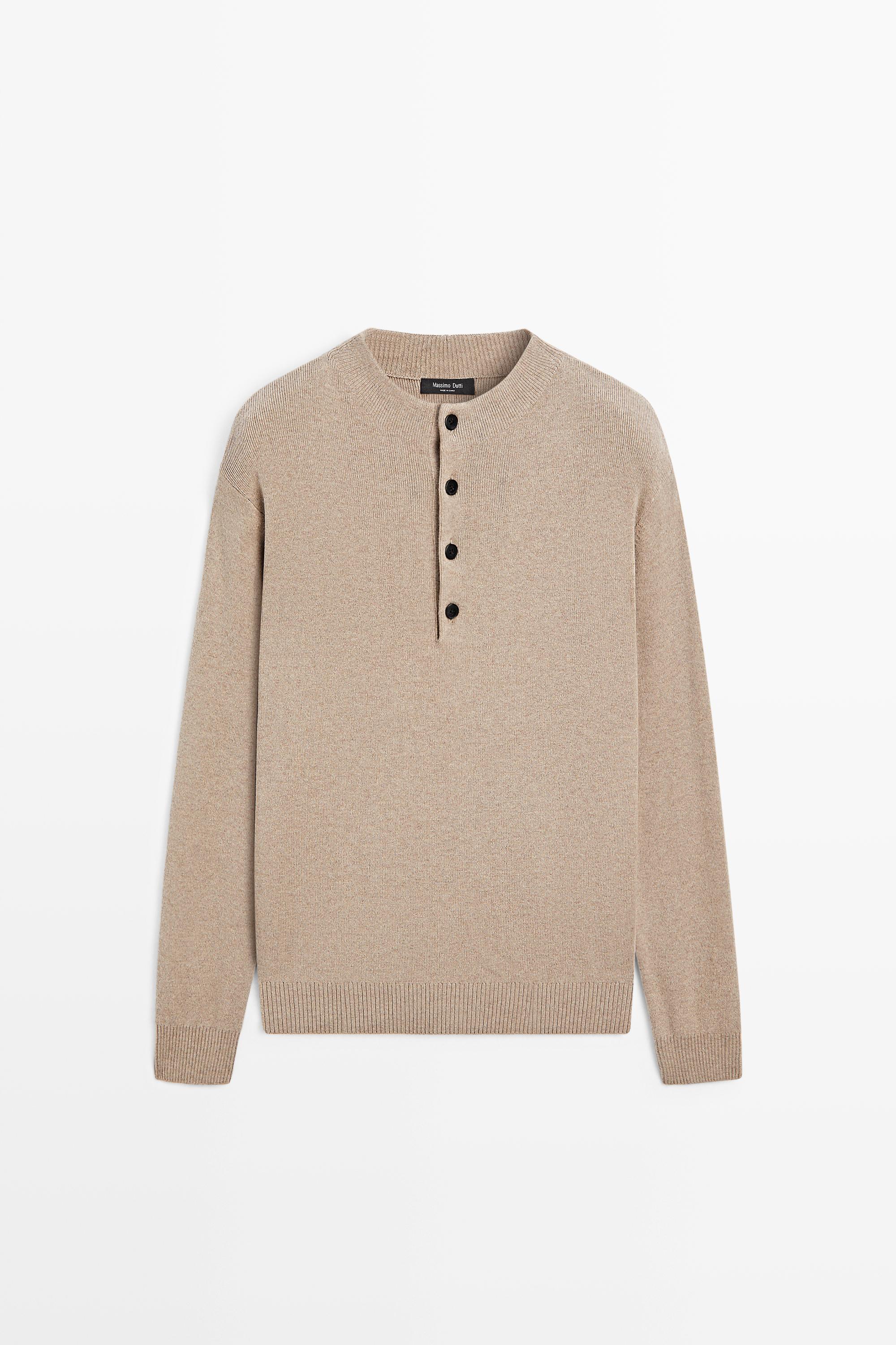 Button mock neck knit sweater