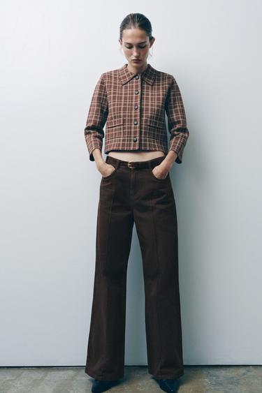 VESTE EN MAILLE À CARREAUX - Marron / Écru de Zara - Image 5