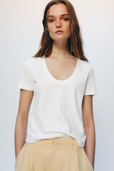 Zara SHORT SLEEVE INTERLOCK T-SHIRT - Oyster-white