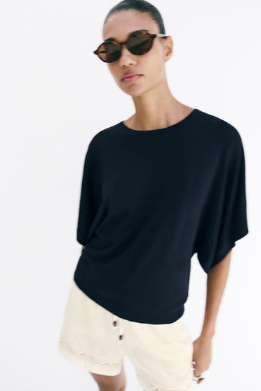 توب محاك بأكمام عريضة - بحري الخاص بـ Zara