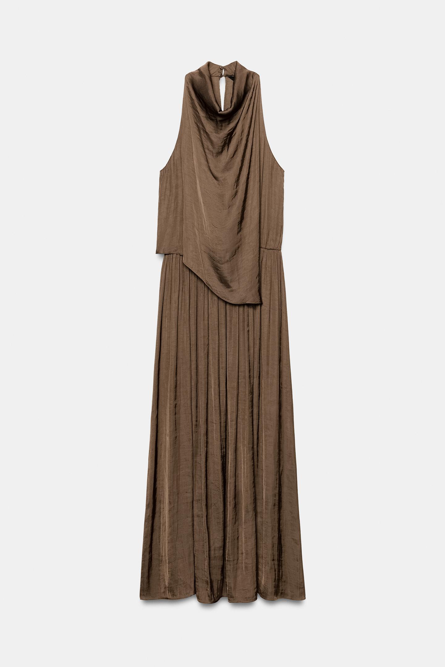 Женское платье Zara Satin MIDI, цвет: Коричневый — фото 3