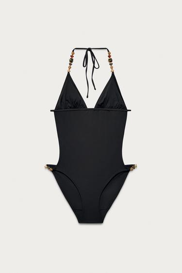 MARISA BERENSON X ZARA PLAIN SWIMSUIT WITH STONES - Anthracite grey by Zara - Image 2