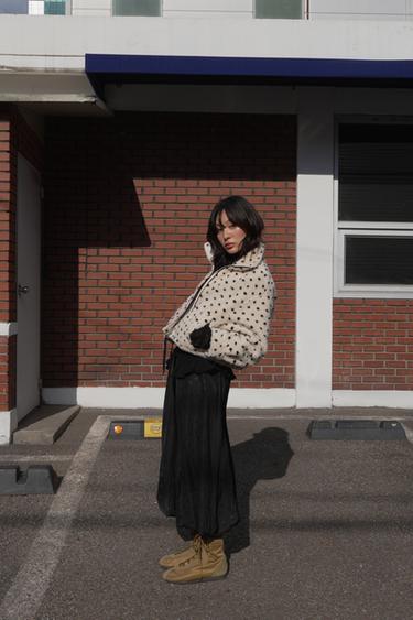 도트 시어링 점퍼 - Zara 화이트 / 블랙