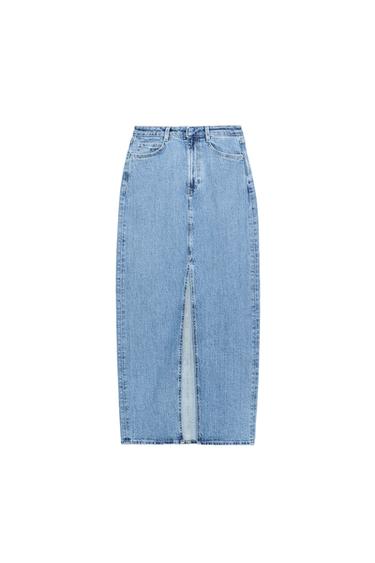 JUPE Z1975 MI-LONGUE DENIM OUVERTURE - Bleu moyen de Zara