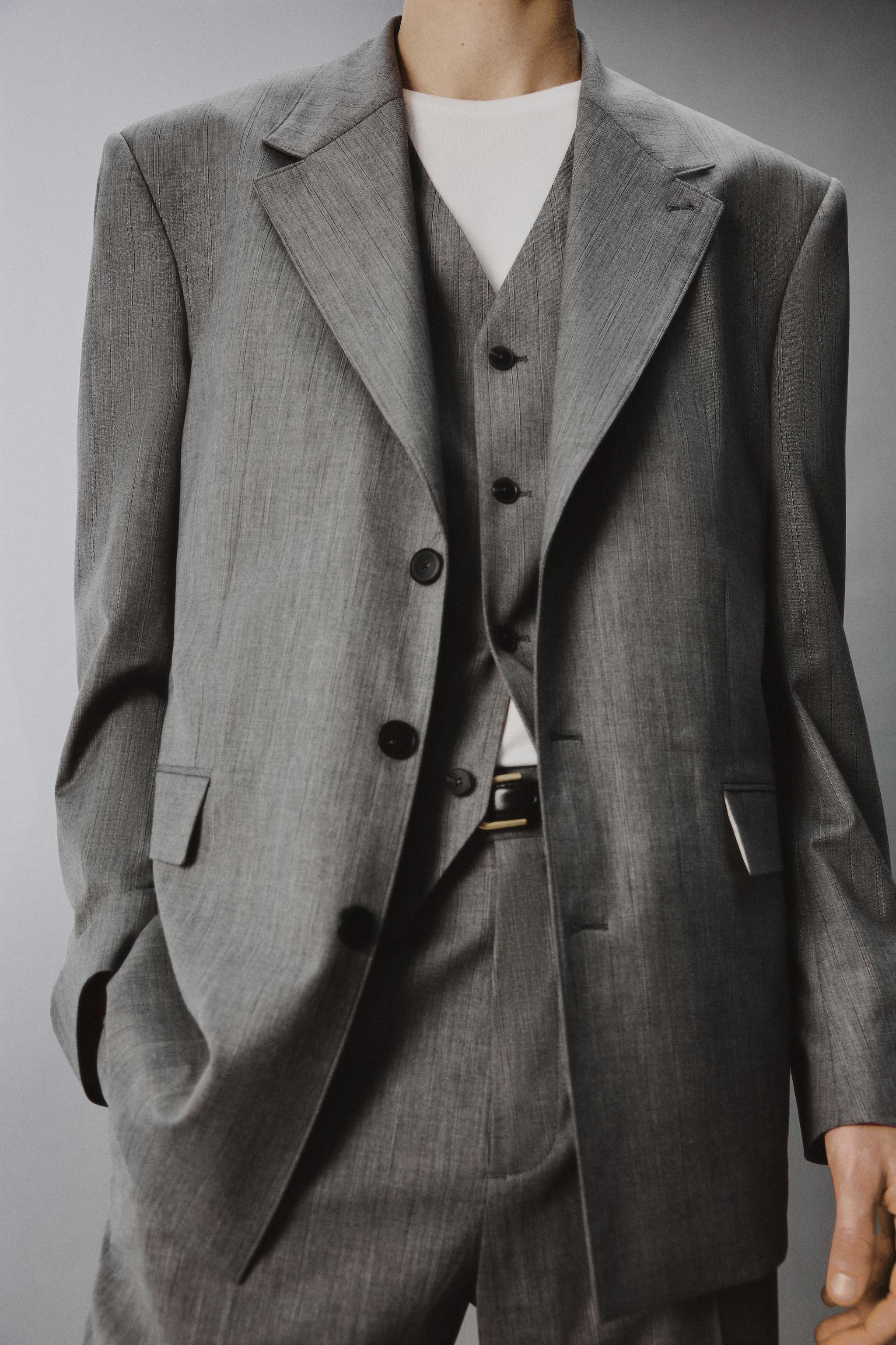 STRIPED TEXTURED SUIT JACKET