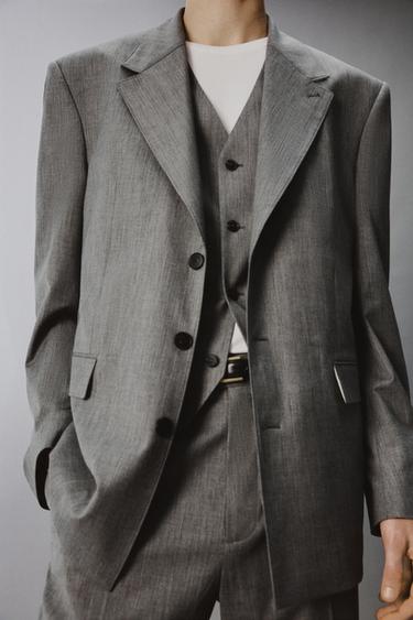 TEXTURED STRIPED SUIT BLAZER - Grey by Zara - Image 5