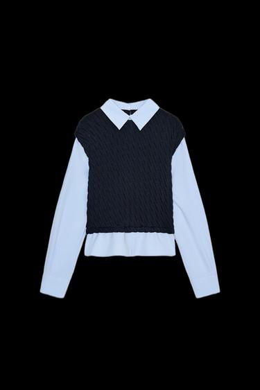 Zara COMBINATION POPLIN SHIRT - Navy blue - Image 0