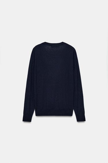 WOOL BLEND CONTRAST JUMPER - Navy blue by Zara - Image 7