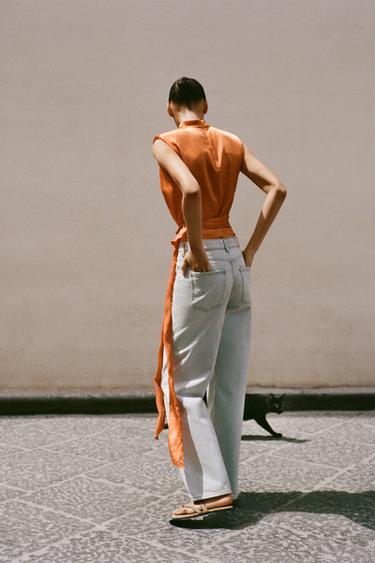 SATIN TOP WITH BOW - Burnt orange by Zara