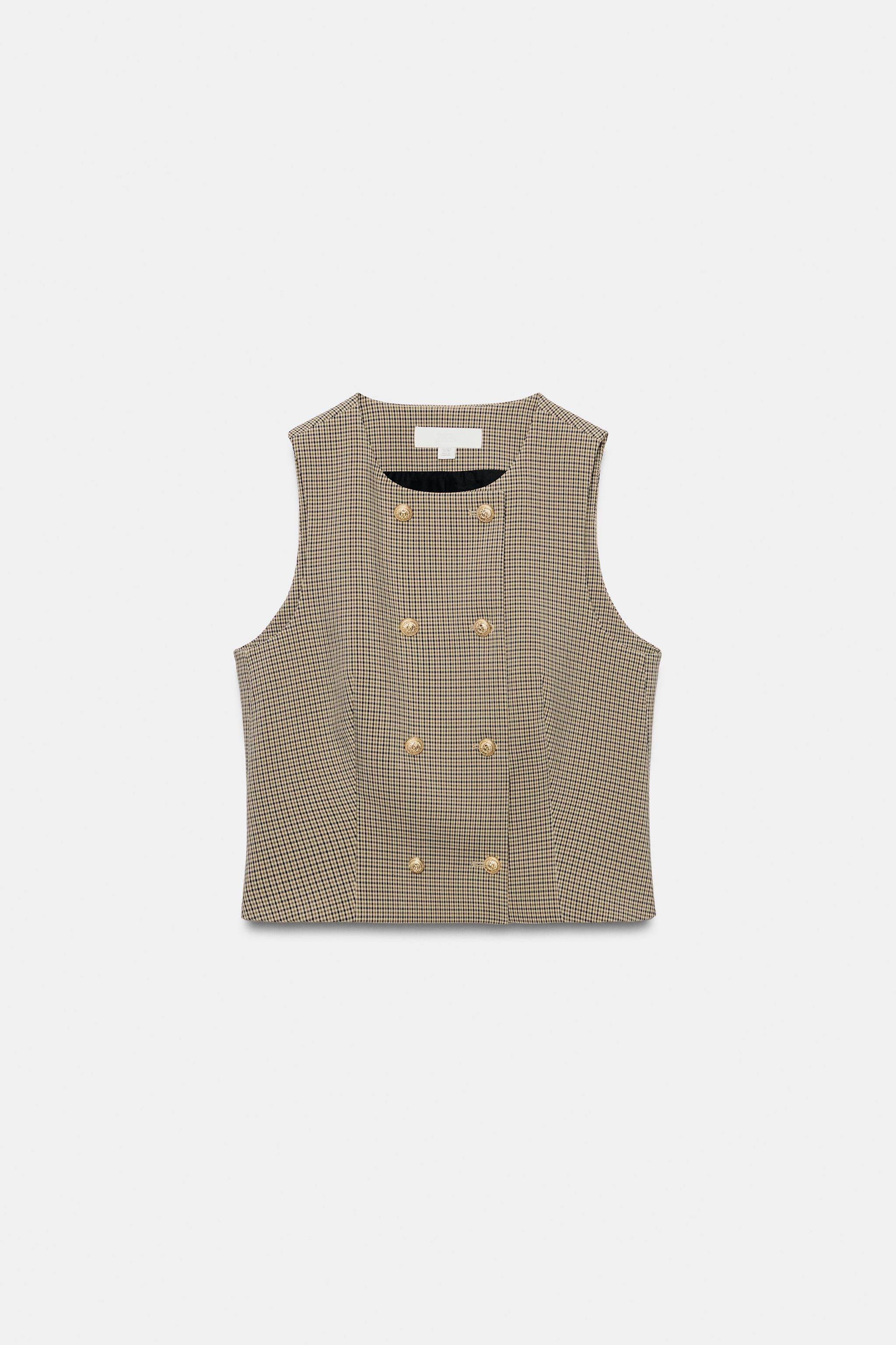 Женские жилеты Zara CHECKED CROPPED VEST — фото 6