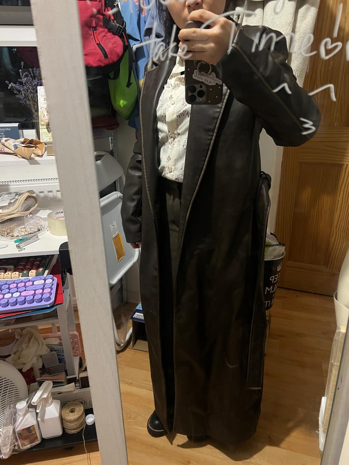 DISTRESSED FAUX LEATHER COAT - Image 4