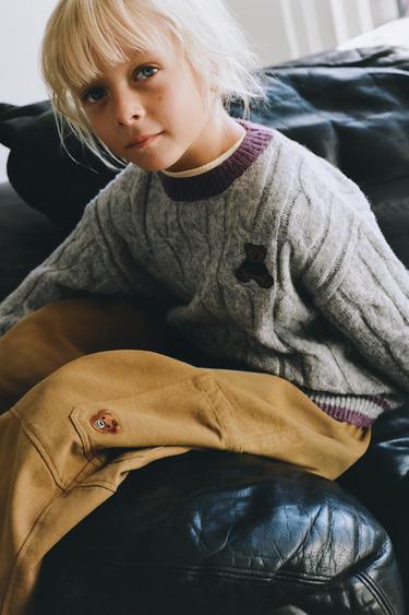 CABLE-KNIT BEAR EMBROIDERED JUMPER - Grey marl by Zara
