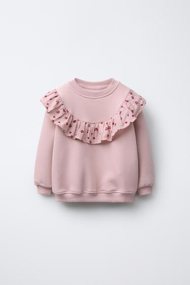 FLORAL RUFFLE SWEATSHIRT - Light pink by Zara
