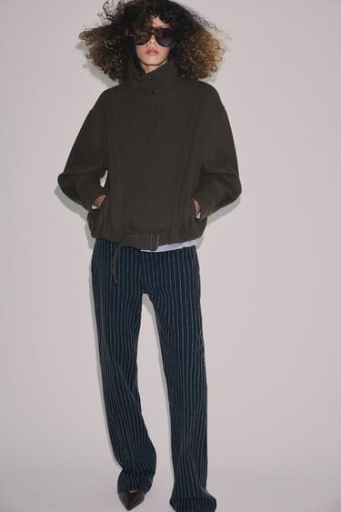 ZW COLLECTION MINIMAL WOOL BLEND BOMBER JACKET - Khaki by Zara