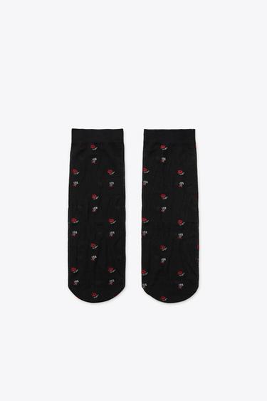 FLOWER PRINTED MID-CALF SOCKS - Black by Zara