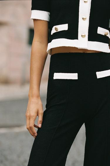 CONTRAST BOUCLÉ TROUSERS - Black / White by Zara