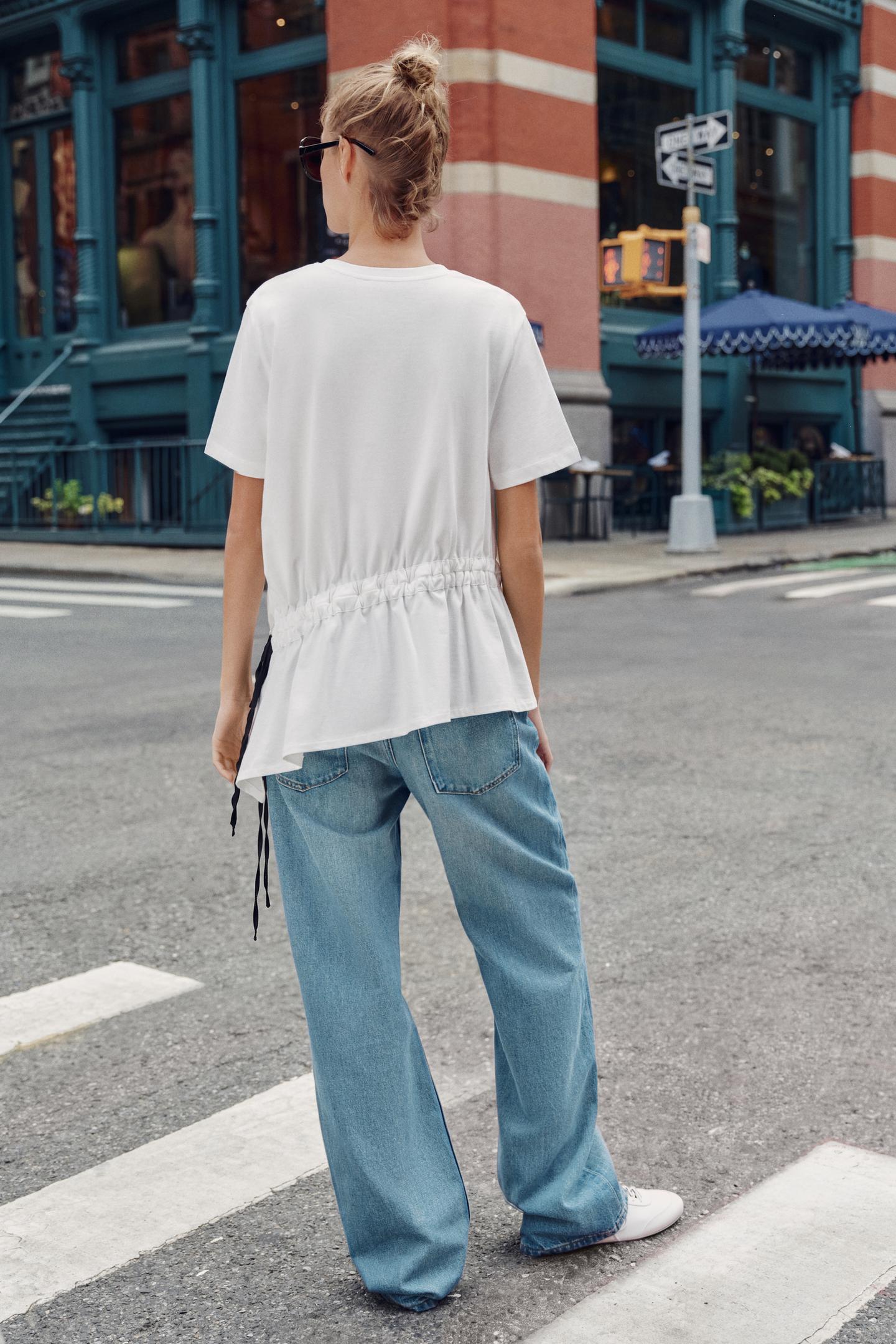 Женская футболка Zara Contrast-Tie, цвет: Белый — фото 4