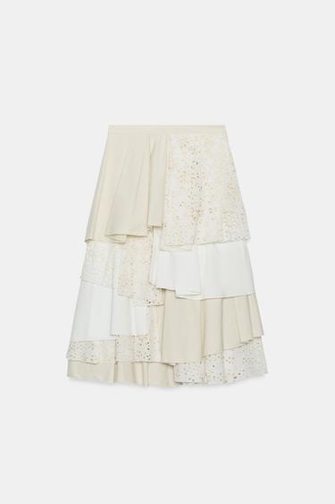 JUPE MIDI PATCHWORK ZW COLLECTION ÉDITION LIMITÉE - Blanc cassé de Zara - Image 8