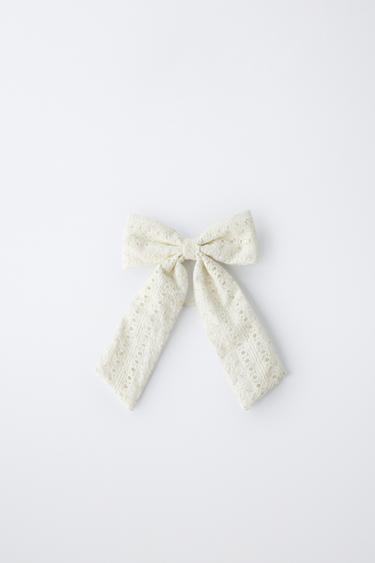ELASTICATED HAIR TIE WITH BOW - Ecru by Zara - Image 0
