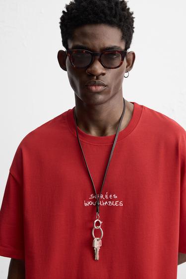 SLOGAN PRINT T-SHIRT - Red by Zara - Image 5