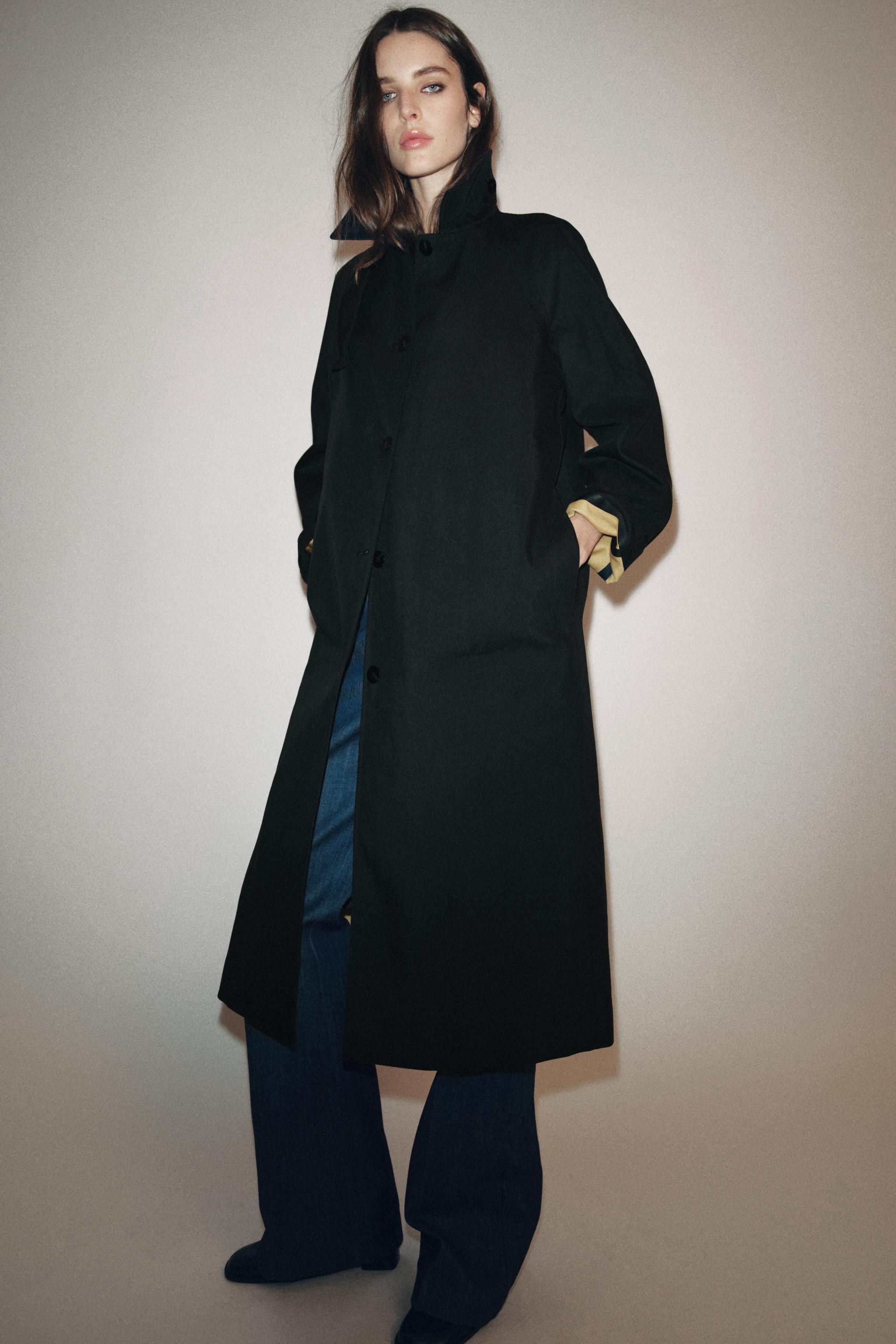 ZW COLLECTION BUTTON LONG TRENCH COAT - Blue | ZARA United