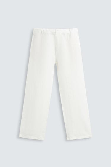Zara RELAXED FIT 100% LINEN PANTS - White