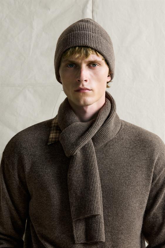 WOOL-CASHMERE BLEND KNIT BEANIE - Tan marl by Zara - Image 0