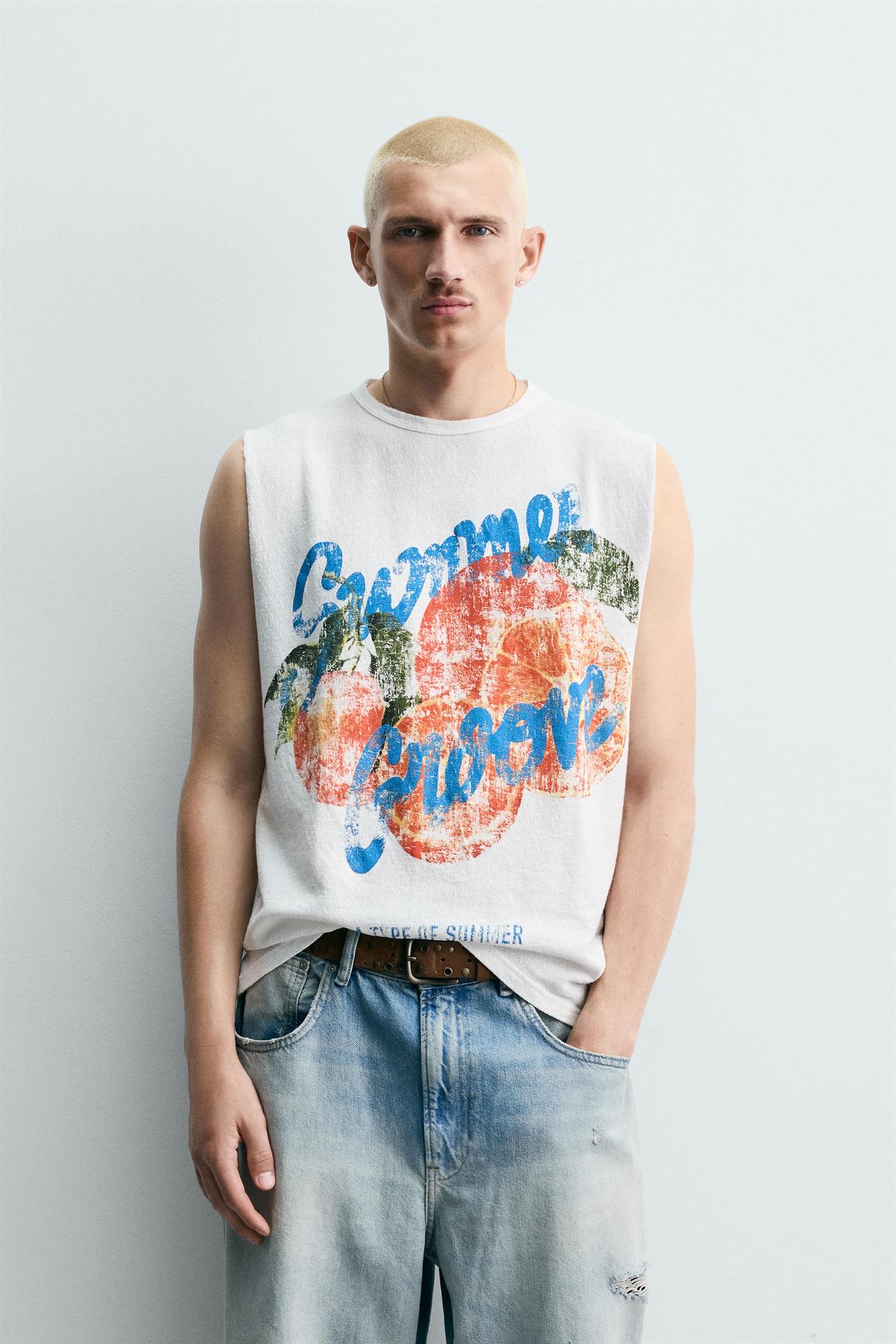 WASHED KNIT PRINTED TANK TOP — White