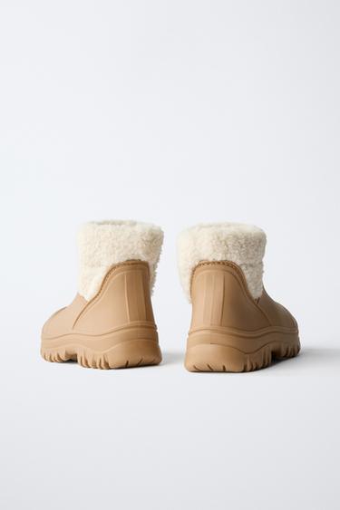 FAUX SHEARLING WELLIES - Caramel Brown by Zara - Image 4