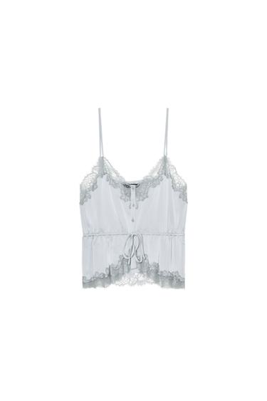 TOP IN SATINOPTIK MIT SPITZE - Pastellblau von Zara