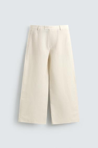 SPODNIE O LUŹNYM KROJU Z ZASZEWKAMI - Jasnobeżowy Zara