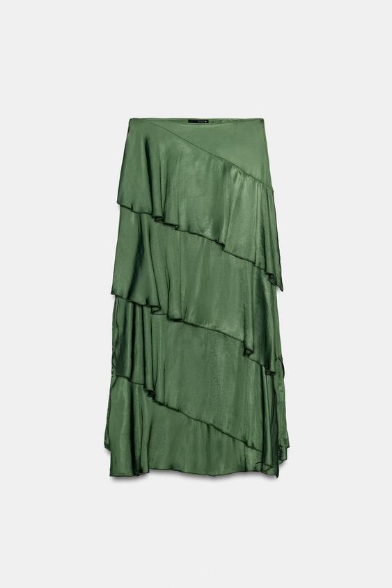 FALDA MIDI VOLANTES - Khaki de Zara - Imagen 0