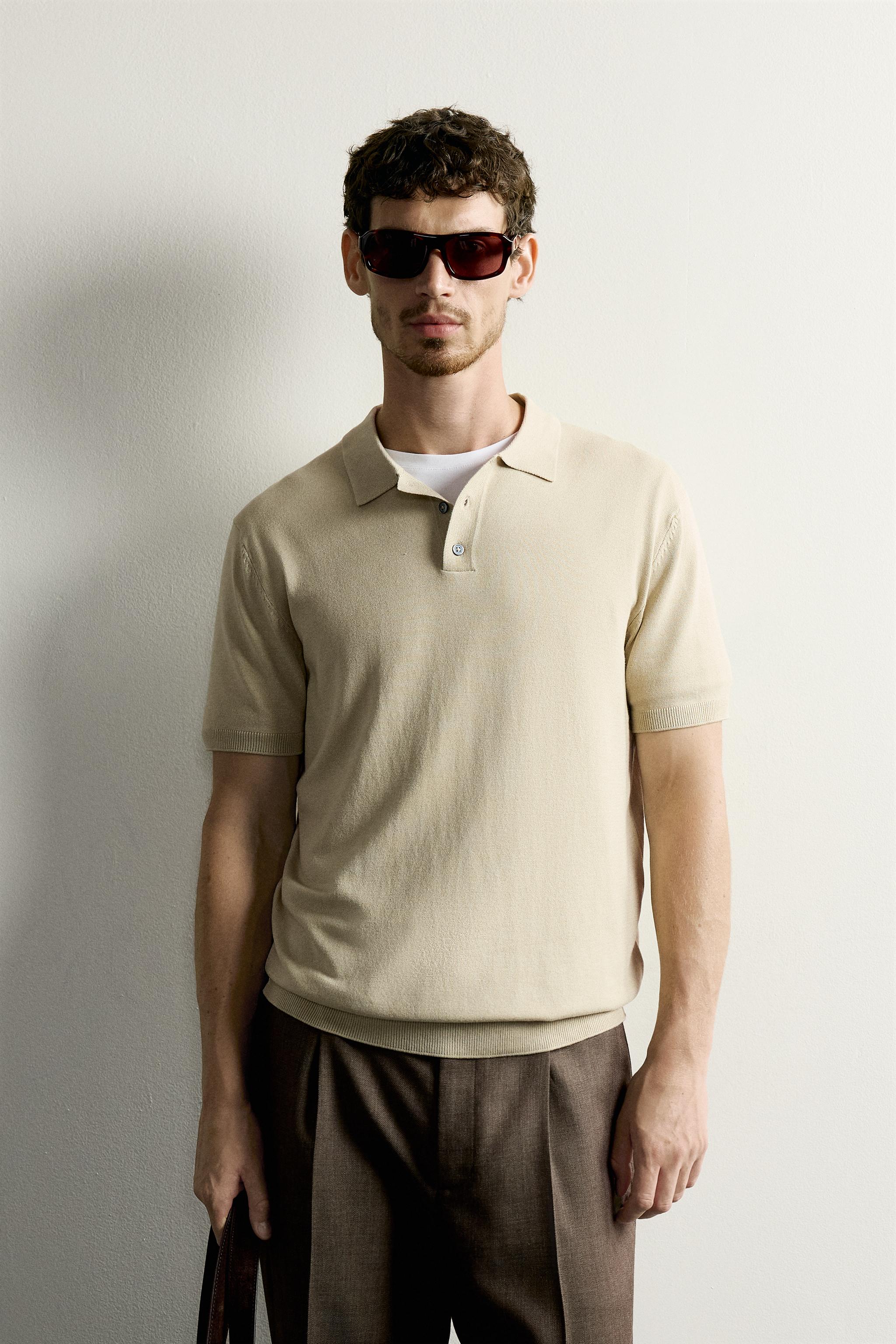 REGULAR FIT KNIT POLO SHIRT — Light green (alternate view)