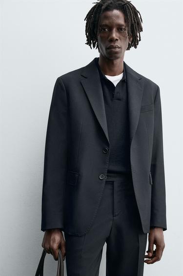 100% WOOL SUIT BLAZER - Navy blue by Zara - Image 4