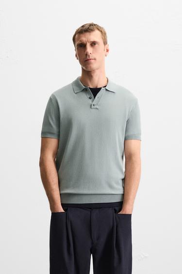 POLO IN MAGLIA MISTA VISCOSA - Grigio / Blu di Zara