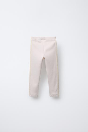 RIBBED LACE TRIM LEGGINGS - Ecru by Zara - Image 1