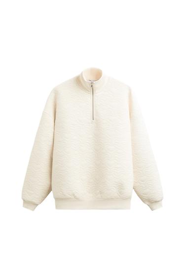 QUARTER ZIP QUILTED HEART SWEATSHIRT