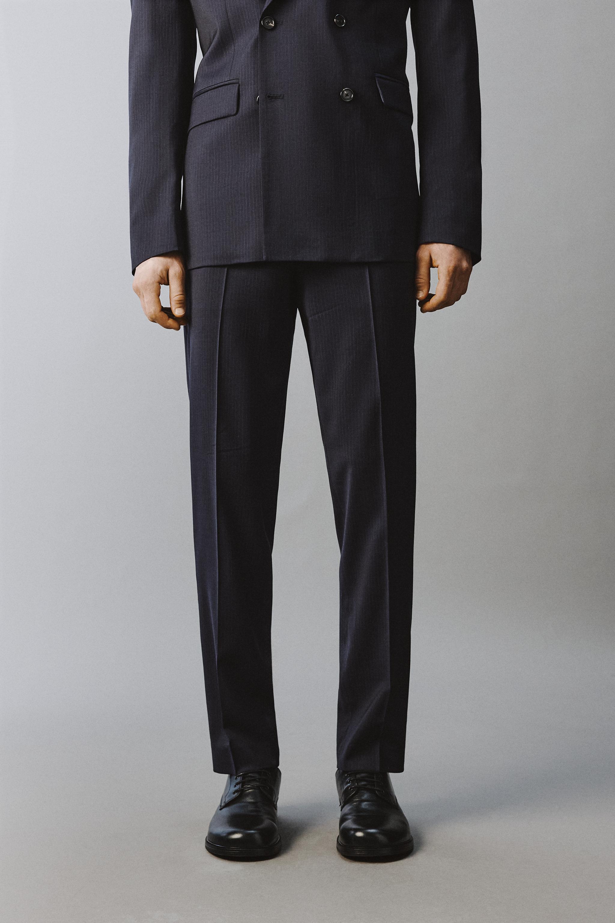 100% WOOL PINSTRIPE SUIT PANTS