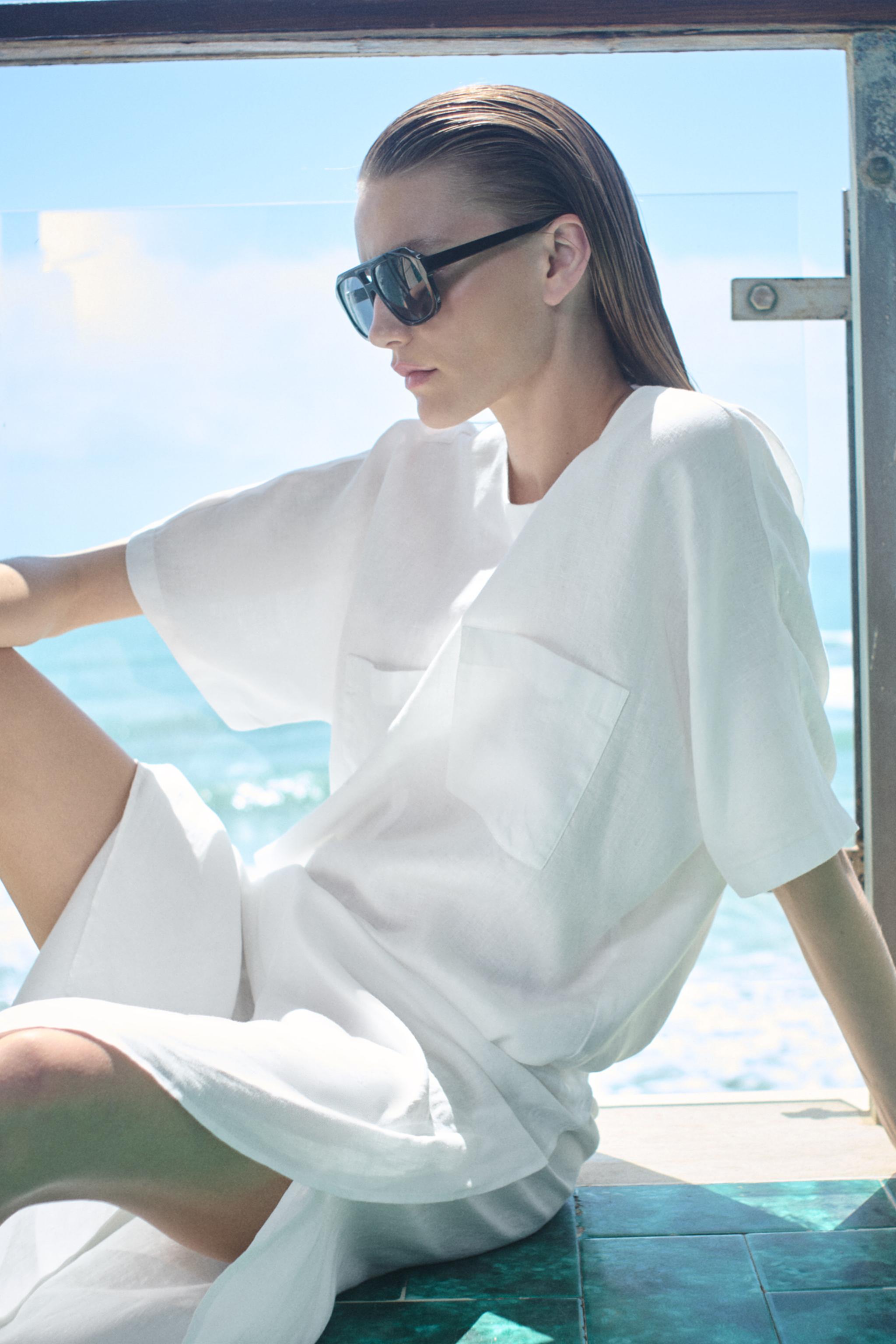 100% LINEN PANTS WITH SIDE VENTS ZW COLLECTION — White